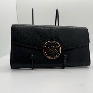 Michael Kors Black Leather Wallet with Gold Logo